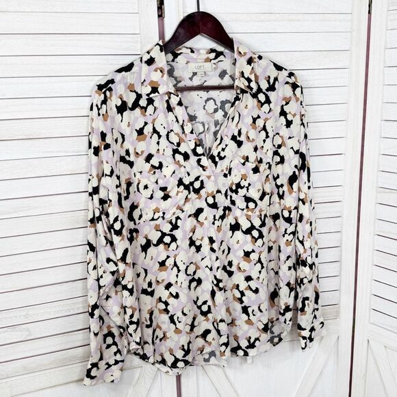 Loft Animal Print V Neck Pullover Tunic Blouse Shirt Lavender Multi Small - Picture 7 of 12